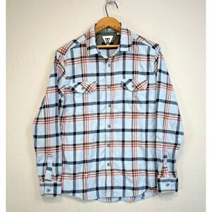 VISSLA Flannel‎ Shirt Mens M Blue Orange Plaid Button Down 100% Cotton